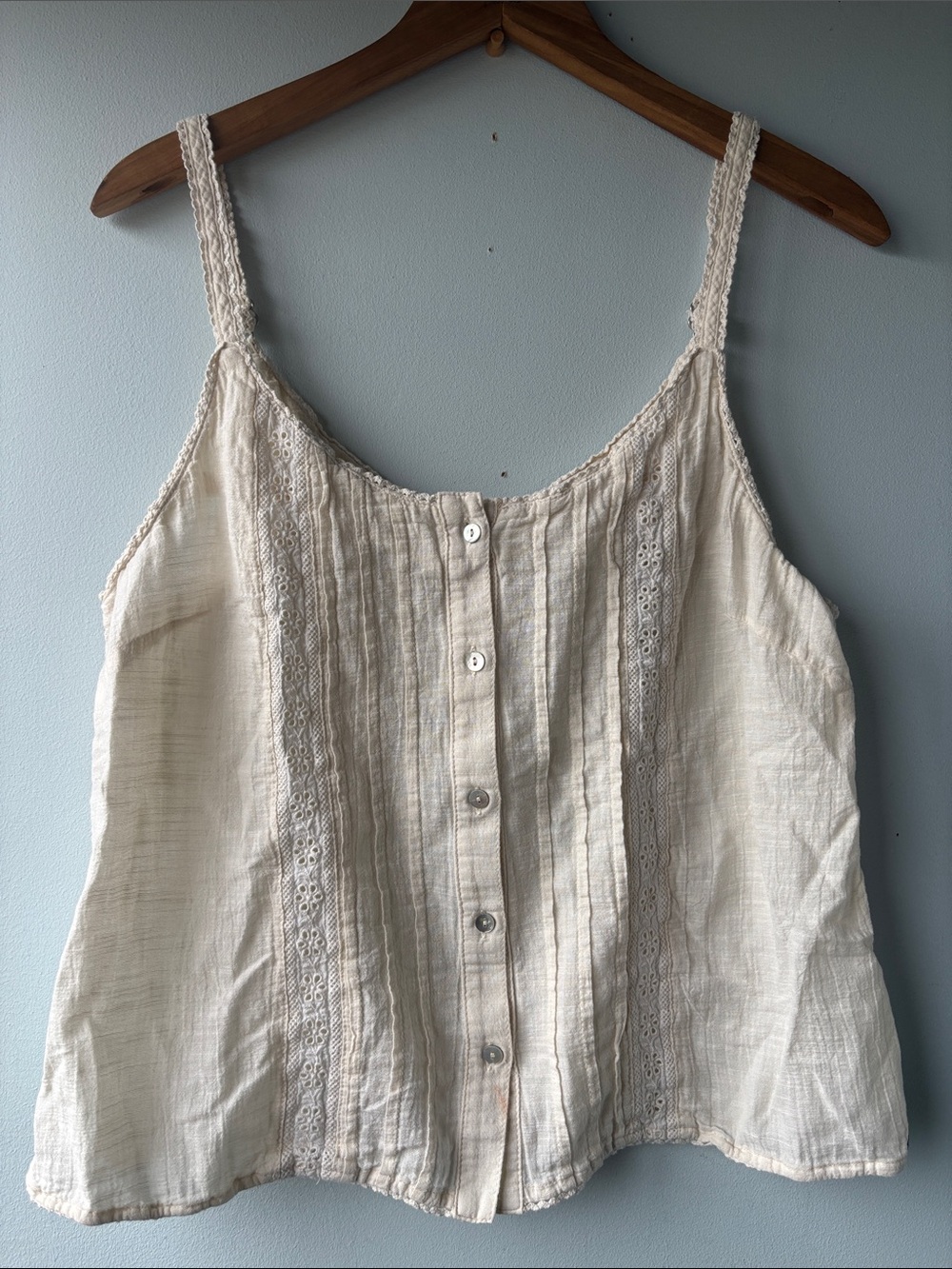 Rhythm Embroidered Cream Cotton Button Front Top, M